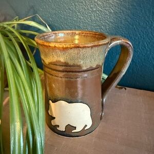 Handcrafted Bear Design Ceramic Mug - Brown and Cream
